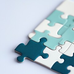 Obraz premium competition success establishment business concept. Puzzle pieces in shades of blue and white on a surface.