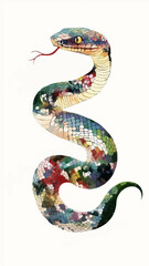 Obraz premium Colorful Snake Watercolor Digital Painting in Minimalist Vector Style