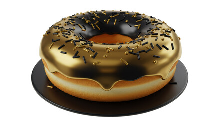 Isolated Donut with Black and Gold Sprinkles - Decadent Dessert