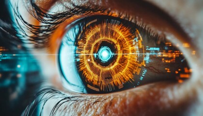 Human Eye Scan, Iris Recognition Detail, Security Technology and Biometrics in Close Up Photography