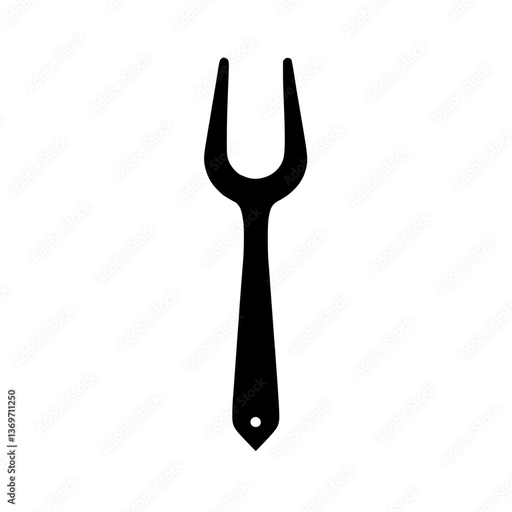 Poster silhouette of a serving fork on utensil with two tines and handle