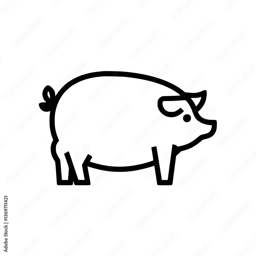 Poster simple line drawing of a pig with a curly tail the pig is facing right its snout is a curved shape a