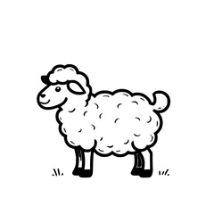 Obraz premium Cartoon sheep illustration A fluffy smiling farm animal in a simple -and- drawing style against a plain background