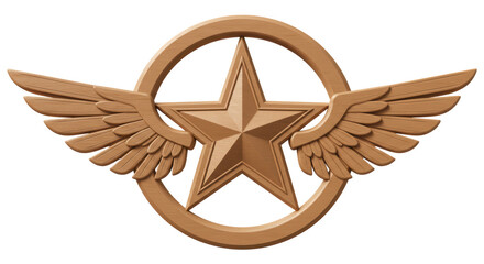 Isolated Wooden Star with Wings Aviation Badge © Florin