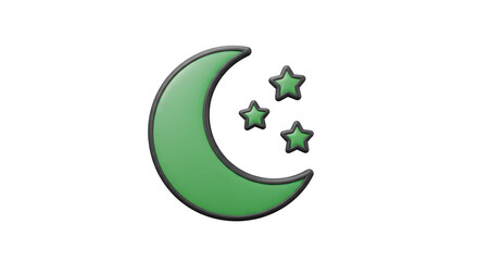 Isolated Green Crescent Moon with Stars, Representing Nighttime or Islamic Symbolism