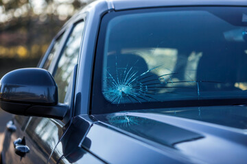 Car cracked windshield detail