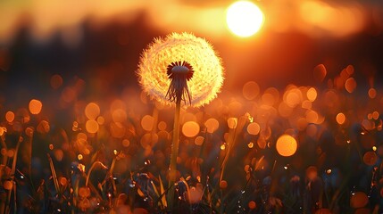 Obraz premium Dandelion Sunset Meadow Bokeh Sunrise Nature