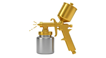 Isolated Golden Spray Paint Gun with Silver Can