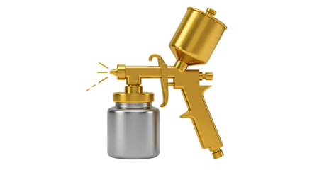Isolated Golden Spray Paint Gun with Silver Can