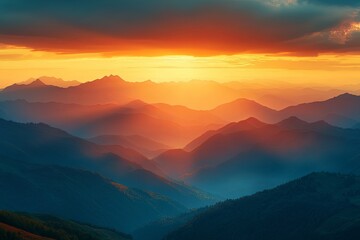 Fototapeta premium Majestic mountain landscape captures the warm beauty of a stunning sunset