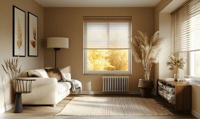 Modern Interior Contemporary Apartment with Warm Wooden Accents and Large Windows 3D Render