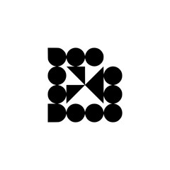 Abstract Geometric Composition: Black Shapes on White, Minimalist Design