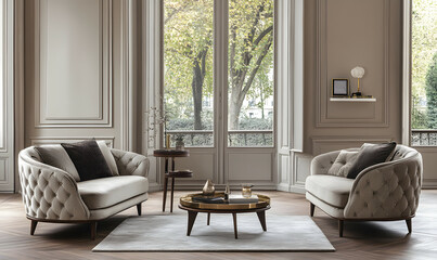 Modern Interior Contemporary Apartment with Warm Wooden Accents and Large Windows 3D Render