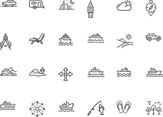 Travel And Adventure Icon Pack Minimalist Line Art Collection.