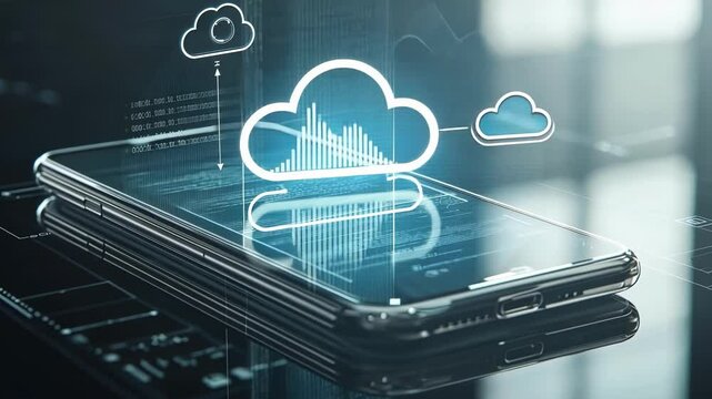 A closeup of a smartphone with a splitscreen effect one side displaying personal data with floating encryption codes and the other side visualizing a secure cloud connection illustrating