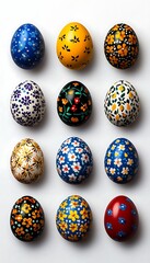 Floral Easter Eggs White Background.