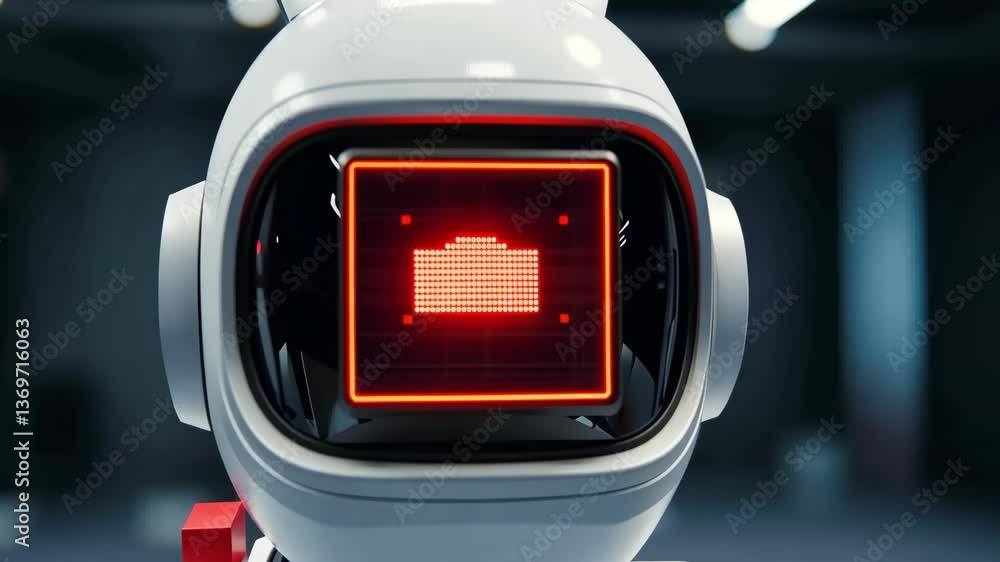 Poster futuristic robot head with red display screen