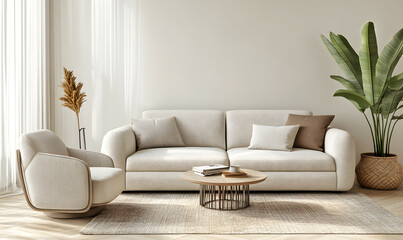 Modern Interior Contemporary Apartment with Warm Wooden Accents and Large Windows 3D Render