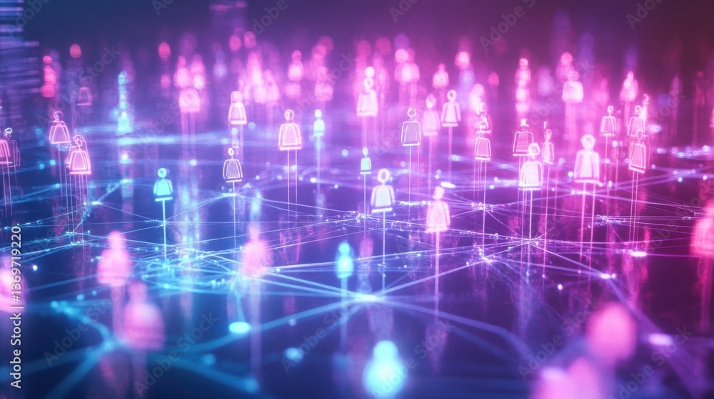 Poster digital connections create vibrant community networks in a futuristic setting
