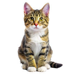 Obraz premium Adorable Tabby Kitten Sitting Against Black Background Studio Shot