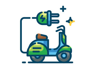 Set of an Ecology Electric Motorcycle Lineal Color Icon