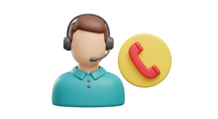 Isolated Customer Support Agent with Headset and Phone Icon