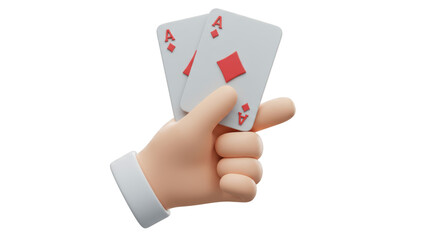 Isolated Hand Holding Two Ace Cards, Winning Hand