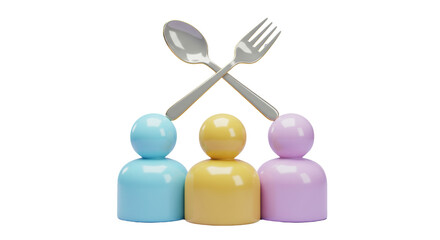 Fototapeta premium Isolated Group of People with Fork and Spoon Above