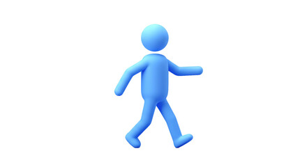 Isolated Simple Blue Figure Walking, Representing Progress