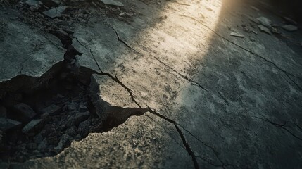 Abstract Cracked concrete wall broken wall at the outside cement corner that effected with earthquake and collapsed ground,wall with crack texture.