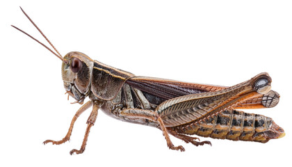 Fototapeta premium Close-up of a grasshopper showcasing detailed anatomy and vibrant colors.