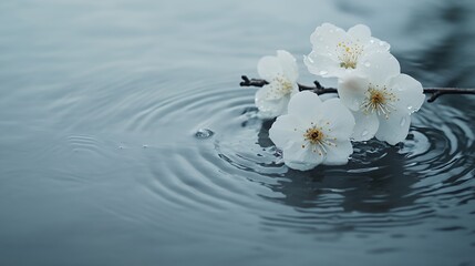 Delicate white flowers resting on a water surface with gentle ripples.