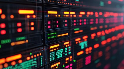 Futuristic digital server room interface.