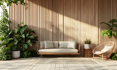 Modern Interior Cozy Living Room with Elegant Scandinavian Decor and Soft Natural Light 3D Illustration