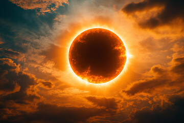 Solar Eclipse. The moon moving in front of the sun. Illustration