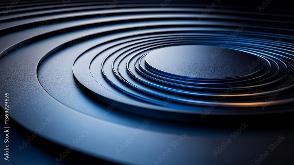 Poster abstract background with concentric blue metallic circles a futuristic design element