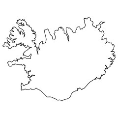 Black Outline Map of Iceland, border Country Silhouette