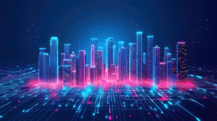 Fototapeta premium Neon Cityscape: A Digital Metropolis in Cyberspace