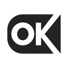 Modern OK symbol logo, bold contrast, minimal design, graphic icon