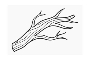 Sketch of a Broken Tree Branch, Natures Wood, Line Art