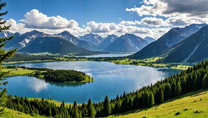Fototapeta premium le paysage idyllique d'un lac entouré de montagnes