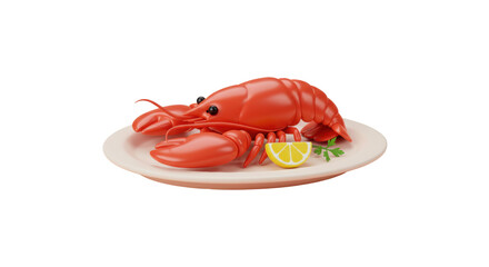 Isolated Lobster on Plate with Lemon Slice