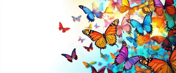 Banner of imagine a kaleidoscope of colorful butterflies with copyspace for texts