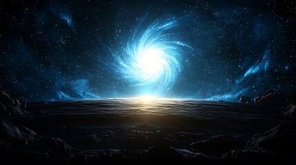 Alien Planet with Spiral Nebula.