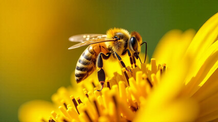 Honeybee Pollinating a Bright Yellow Flower