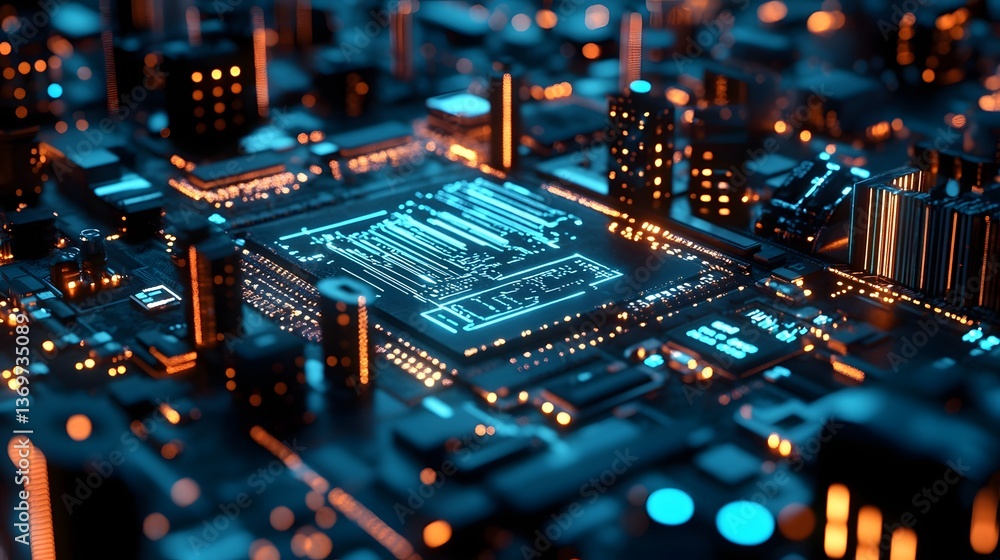 Poster illuminated futuristic technology circuits and intelligence