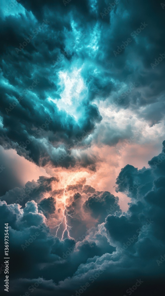 Poster majestic overcast sky with dark heavy clouds and lightning display