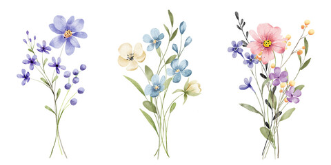 Flowers and leaves digital illustration, spring design, watercolor hand painting. Perfectly for printing, sublimation.
