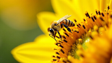 Honeybee Pollinating a Bright Yellow Flower