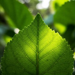 Obraz premium Close-Up of Green Leaf with Backlight Illumination